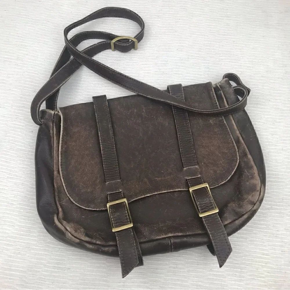 100% All Leather Hand Crafted Made in USA Brown Leather Satchel Bag